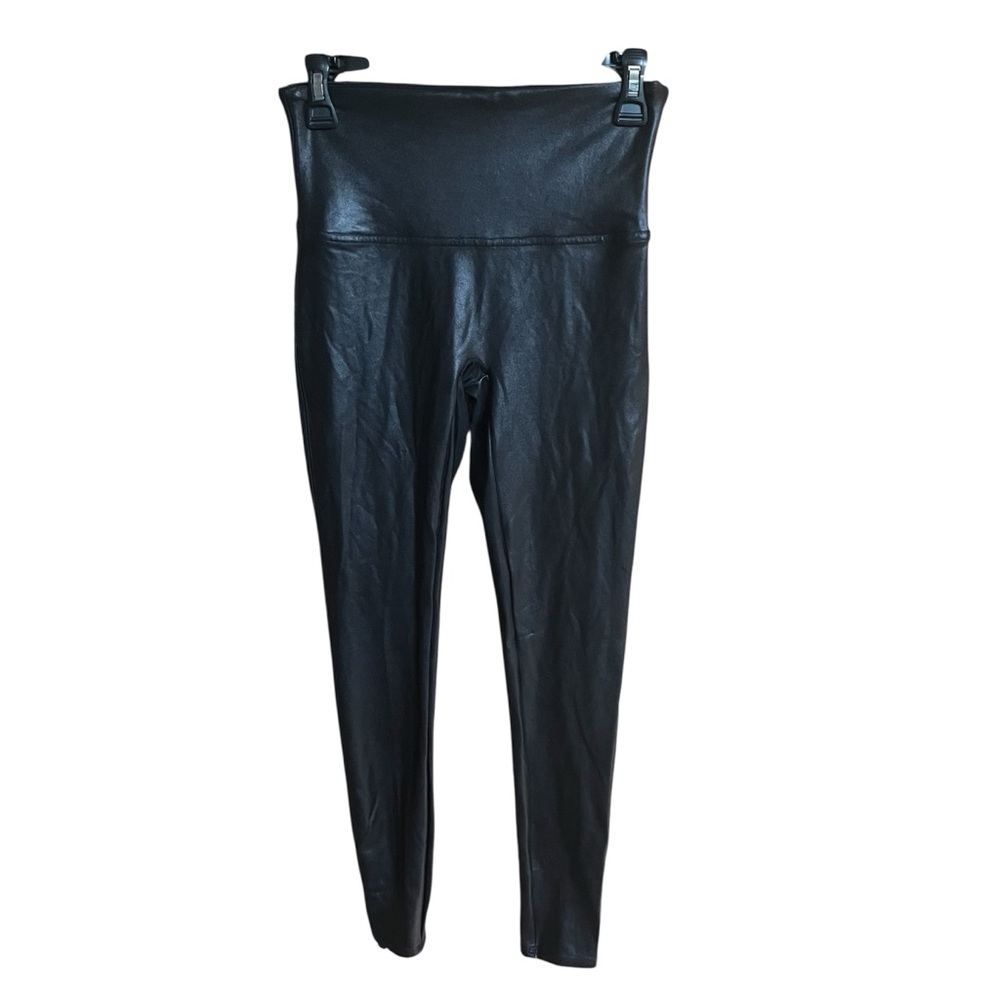 Spanx Black Faux Leather Leggings Stretch Shaping Size Large